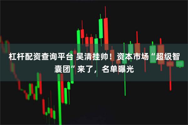 杠杆配资查询平台 吴清挂帅！资本市场“超级智囊团”来了，名单曝光